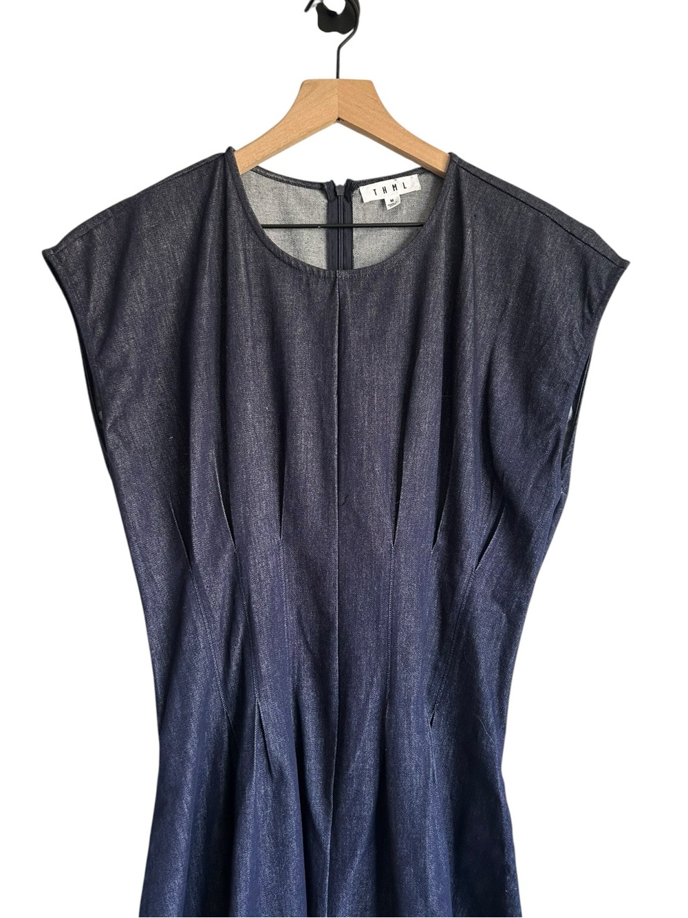 THML Cecile Cap Sleeve Pleated Denim Midi Dress Medium - Picture 5 of 8